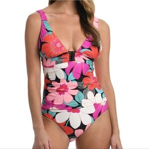 La Blanca Over the Shoulder Front Knot Tankini Swimsuit Top & Bottom 2 p…